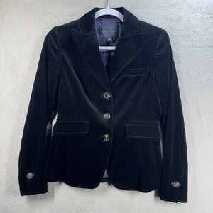 Banana Republic Sz 0 Black Velvet Blazer Crest Buttons Preppy Schoolboy Academic